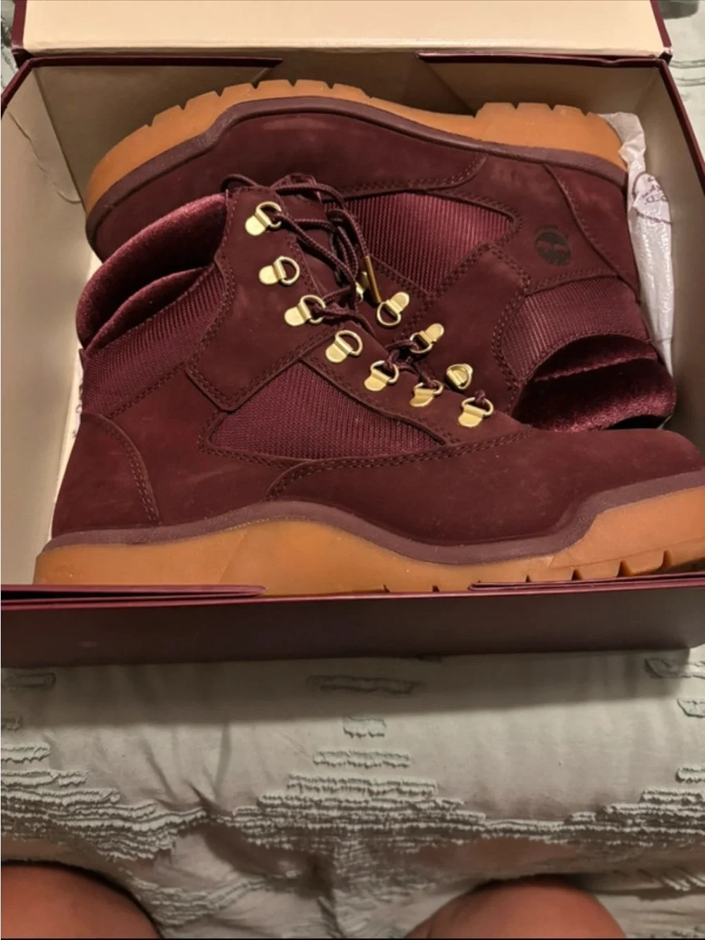 Timberland Burgundy Nubuck Hiking Boots with Gum Outsole